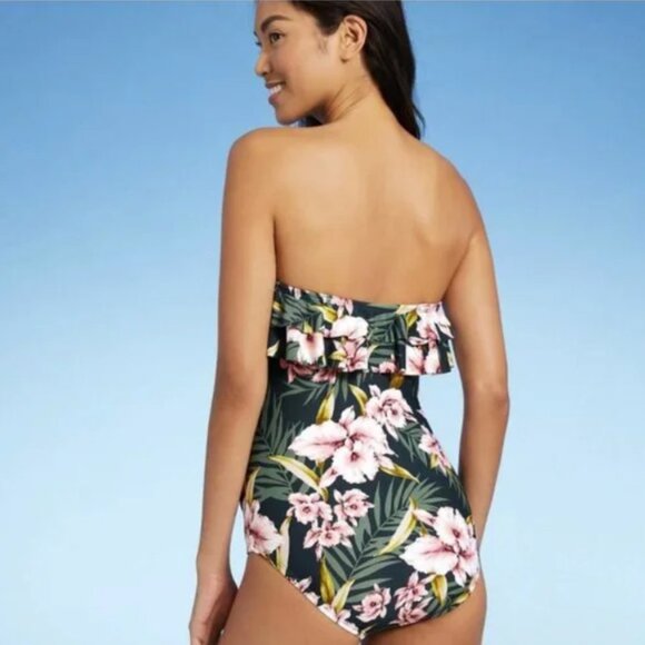 Kona Sol Floral Flounce Coverage One Piece Monokini Swimsuit SZ M - Picture 3 of 9